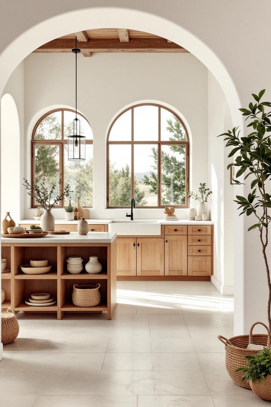 Bright and airy Spanish-style kitchen with arched windows