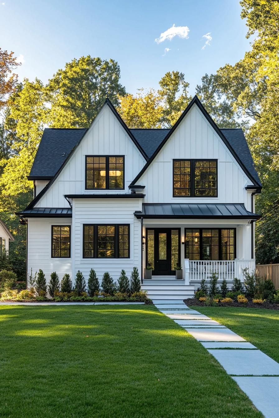 Chic white house with black trim