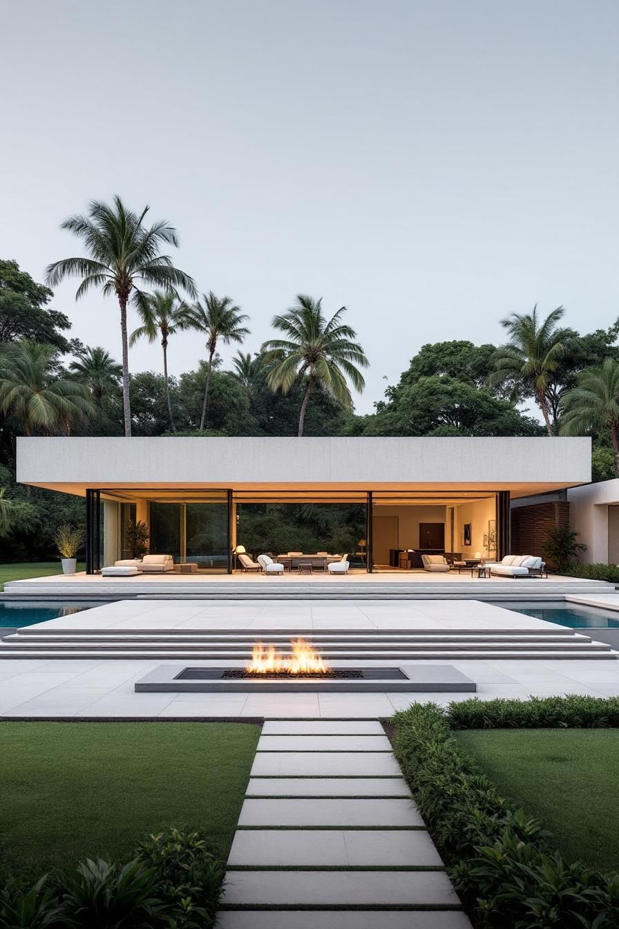 Contemporary house with pool and palm trees