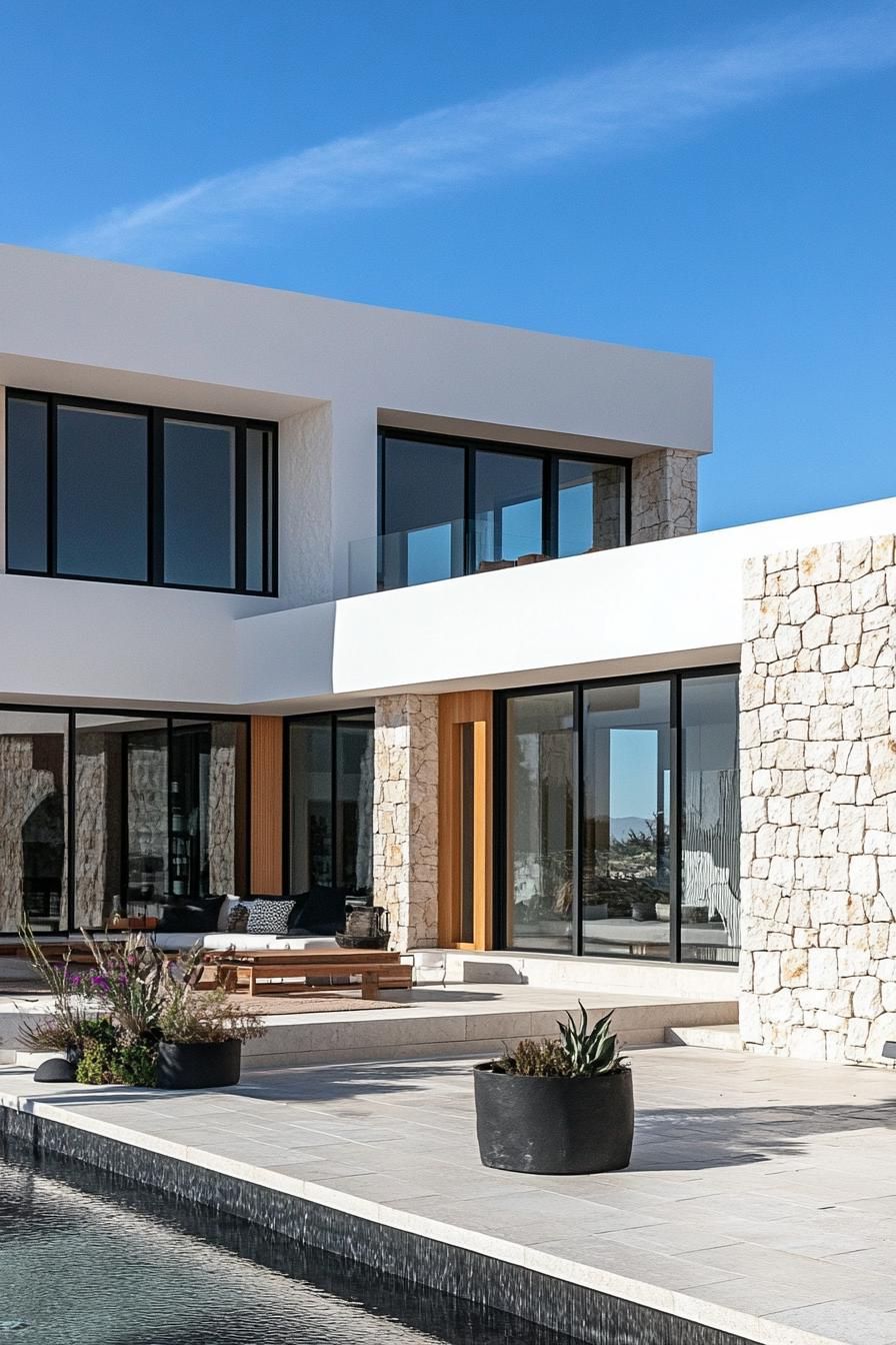 Modern Mediterranean house with stone and glass accents