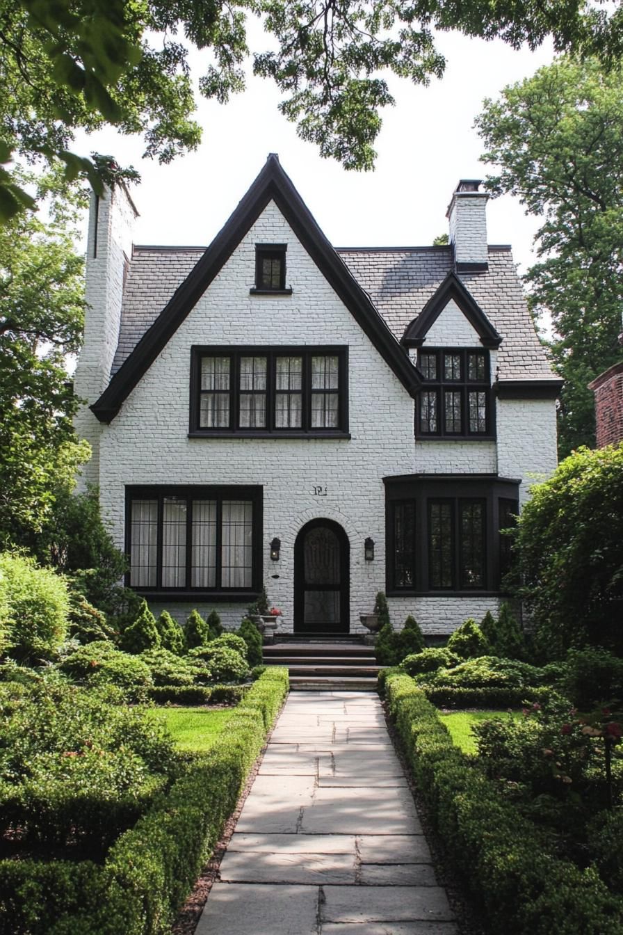 Classic Tudor house nestled amidst lush greenery