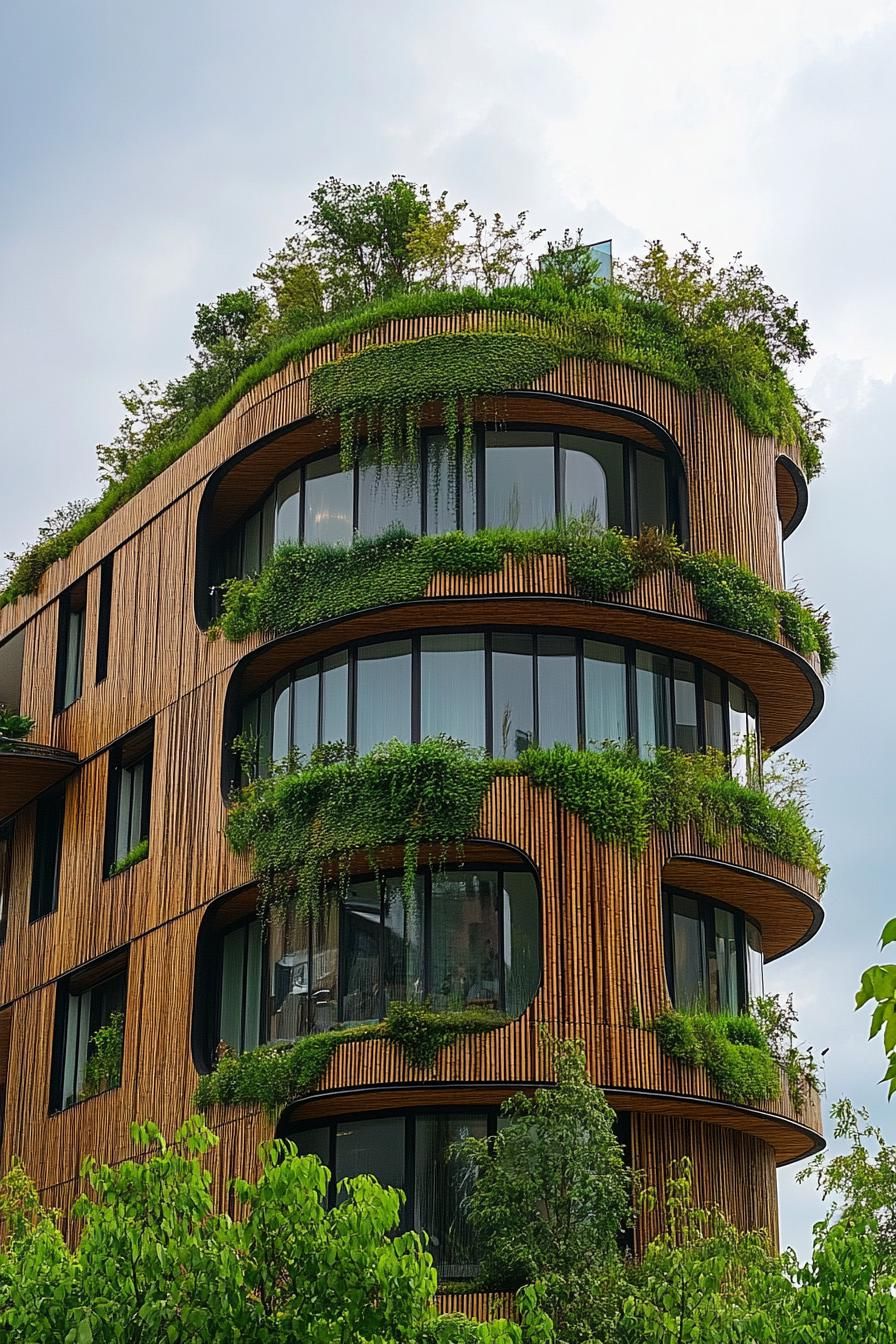 curved modern residential building with bamboo details and green living wall sections 3