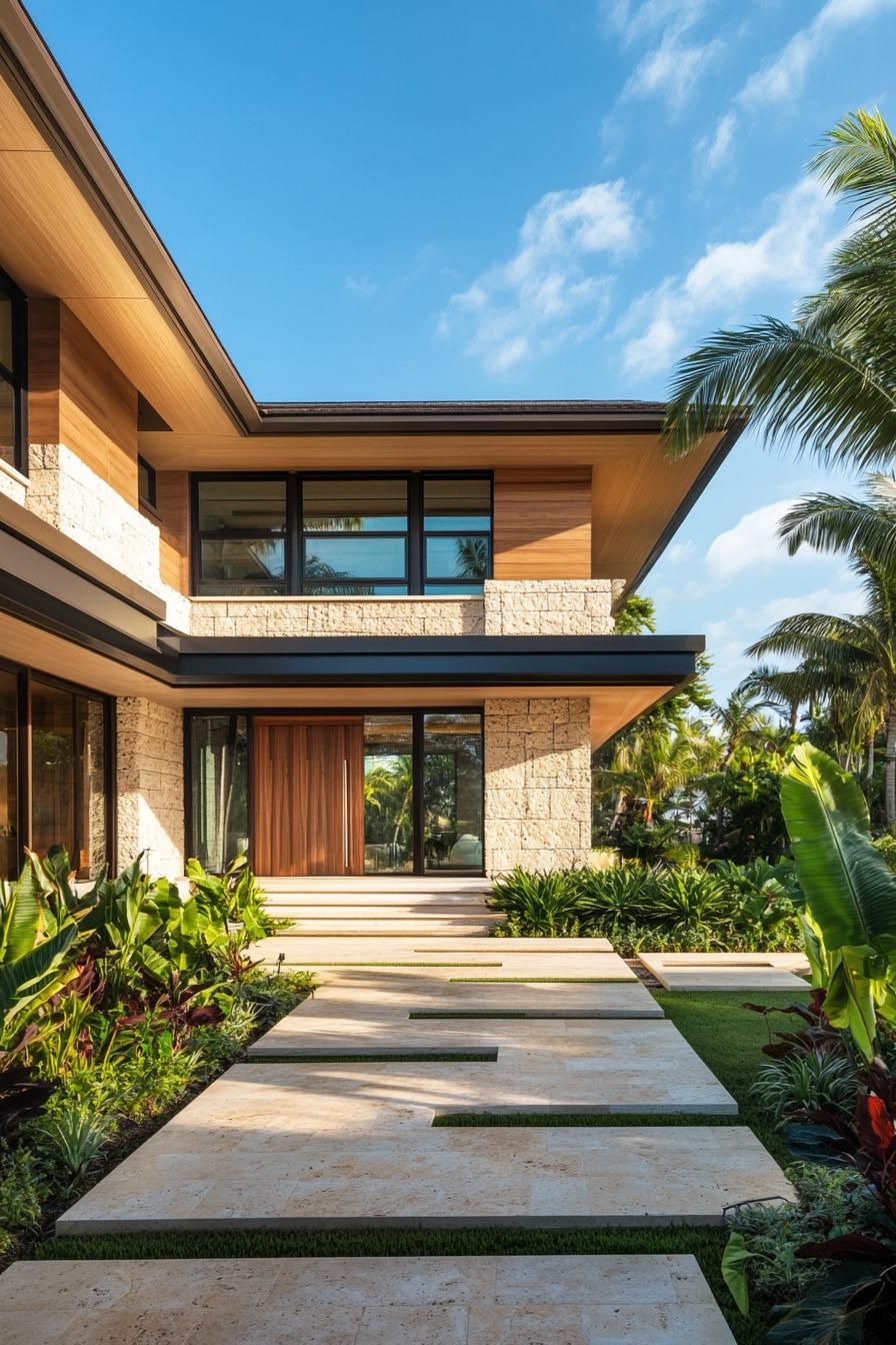 Contemporary tropical house with stone and wood elements