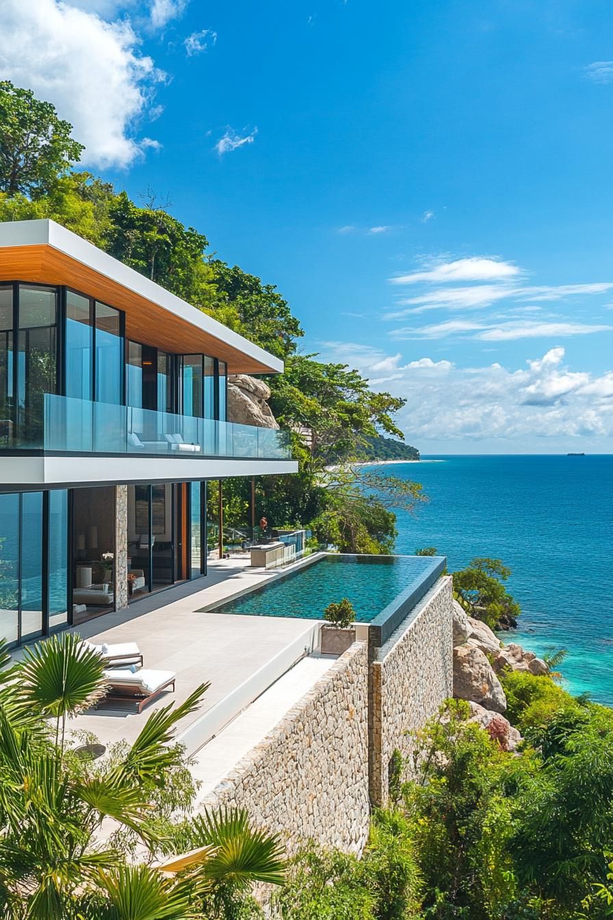 Luxury house perched on cliffs with infinity pool overlooking ocean