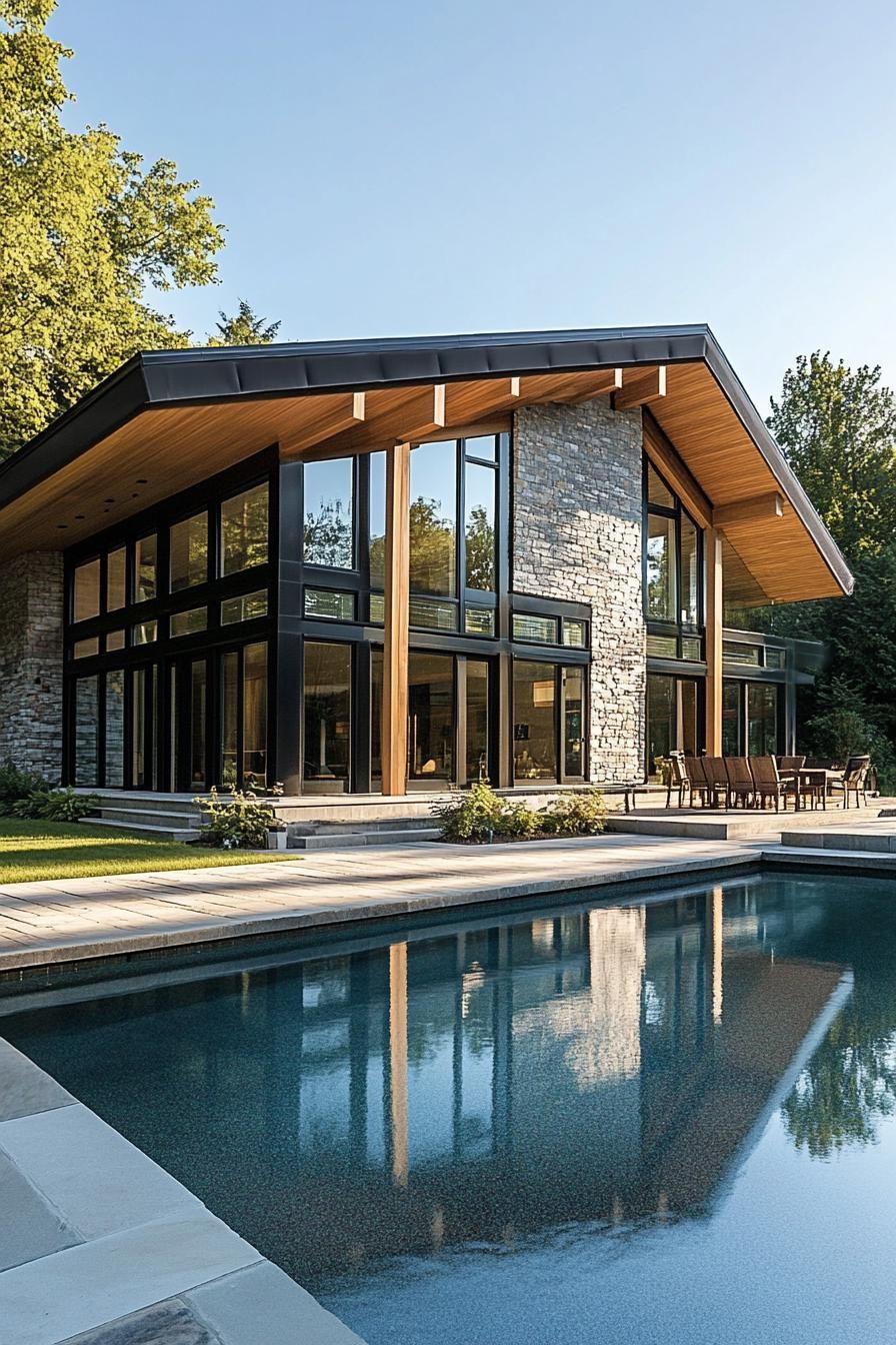 Modern house with glass facade and pool