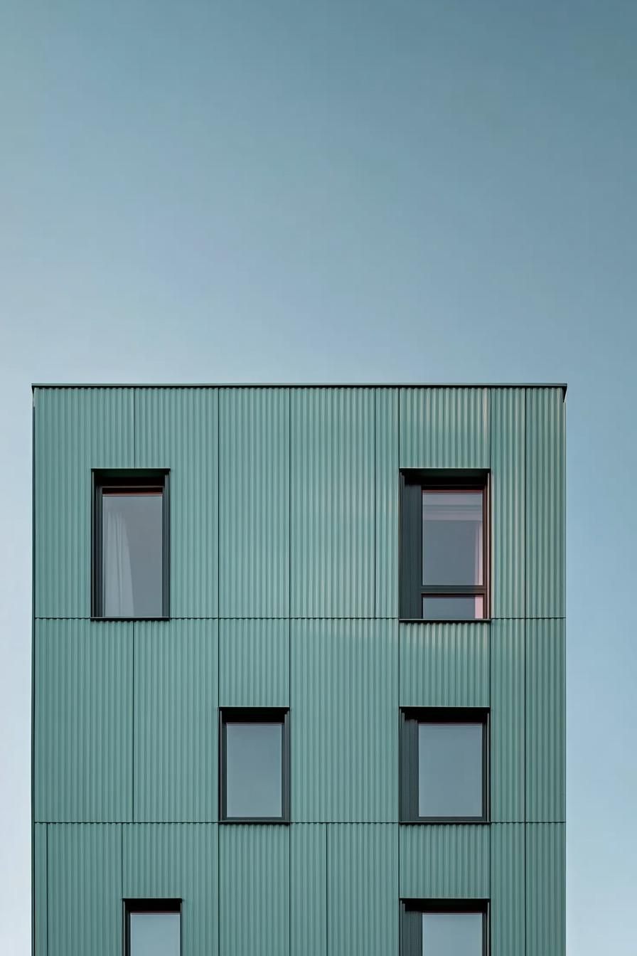 Modern building with green ribbed facade