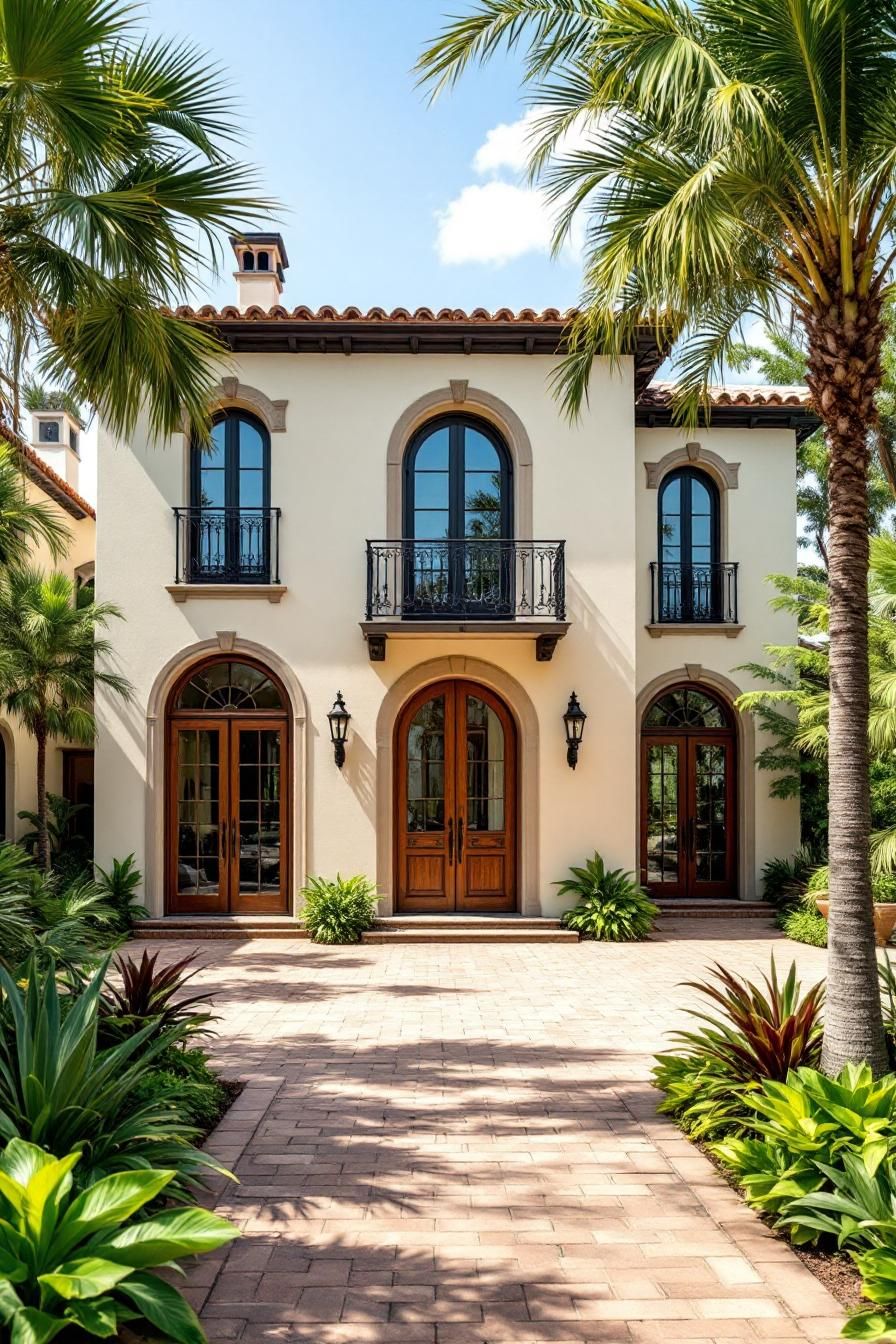 Elegant Mediterranean villa with terracotta roof and lush palms