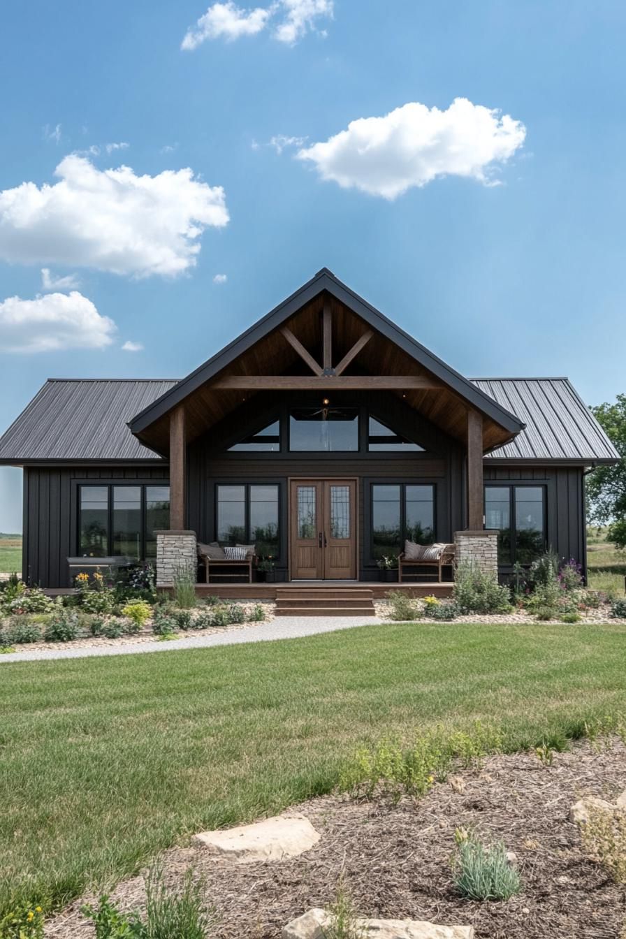 Charming ranch home with gabled roof and stone accents