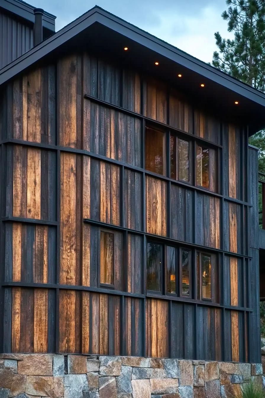 Wooden facade with unique lighting