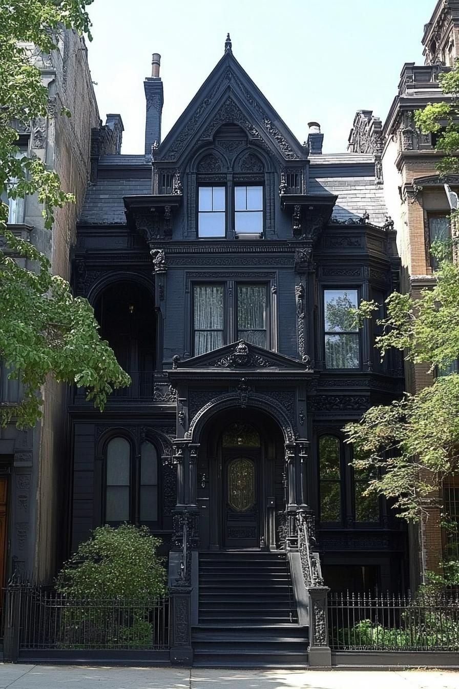 Gothic black house with intricate carvings