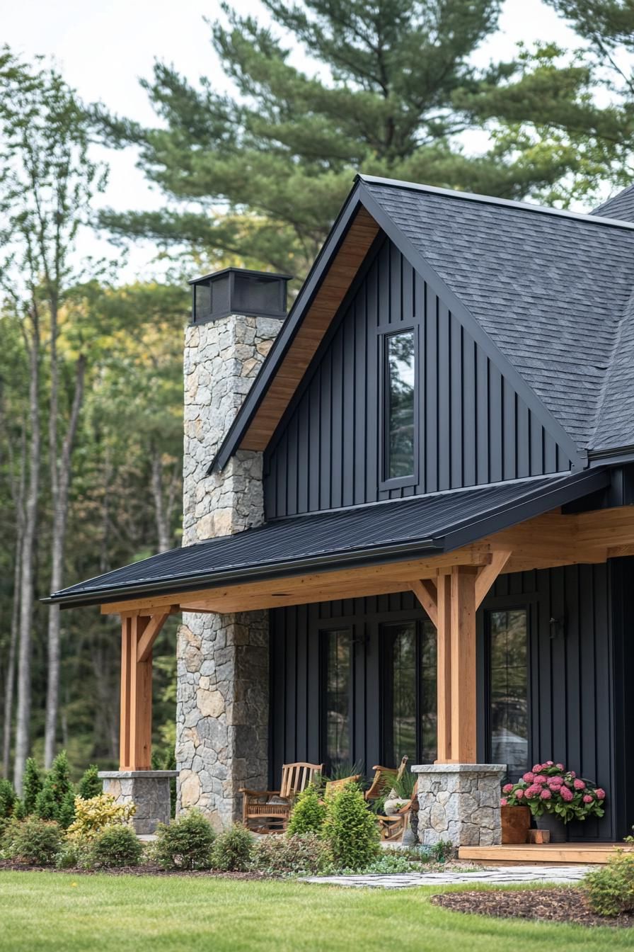 Cozy dark-toned farmhouse with stone accents