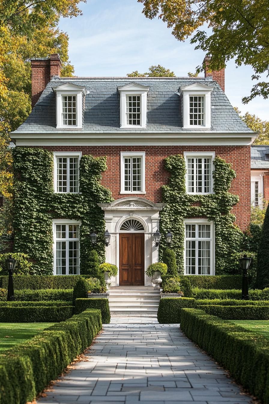 Charming Georgian house with ivy-covered brick and a welcoming stone path