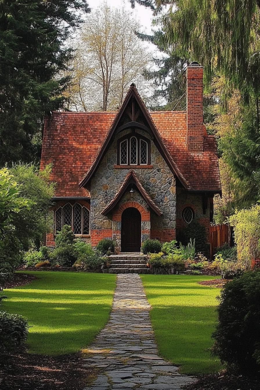 Charming stone cottage amidst lush greenery