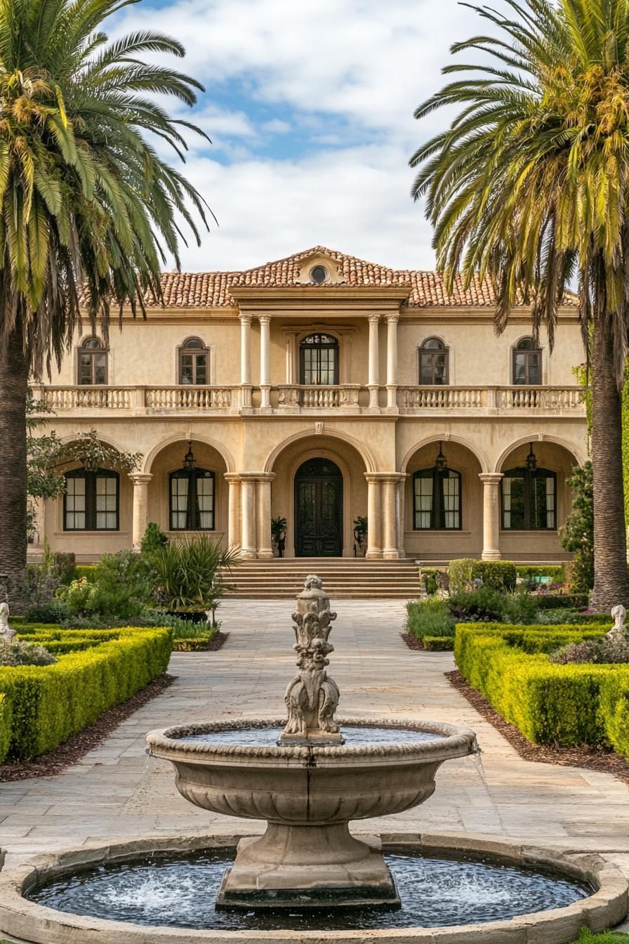 Elegant Mediterranean-style house with central fountain