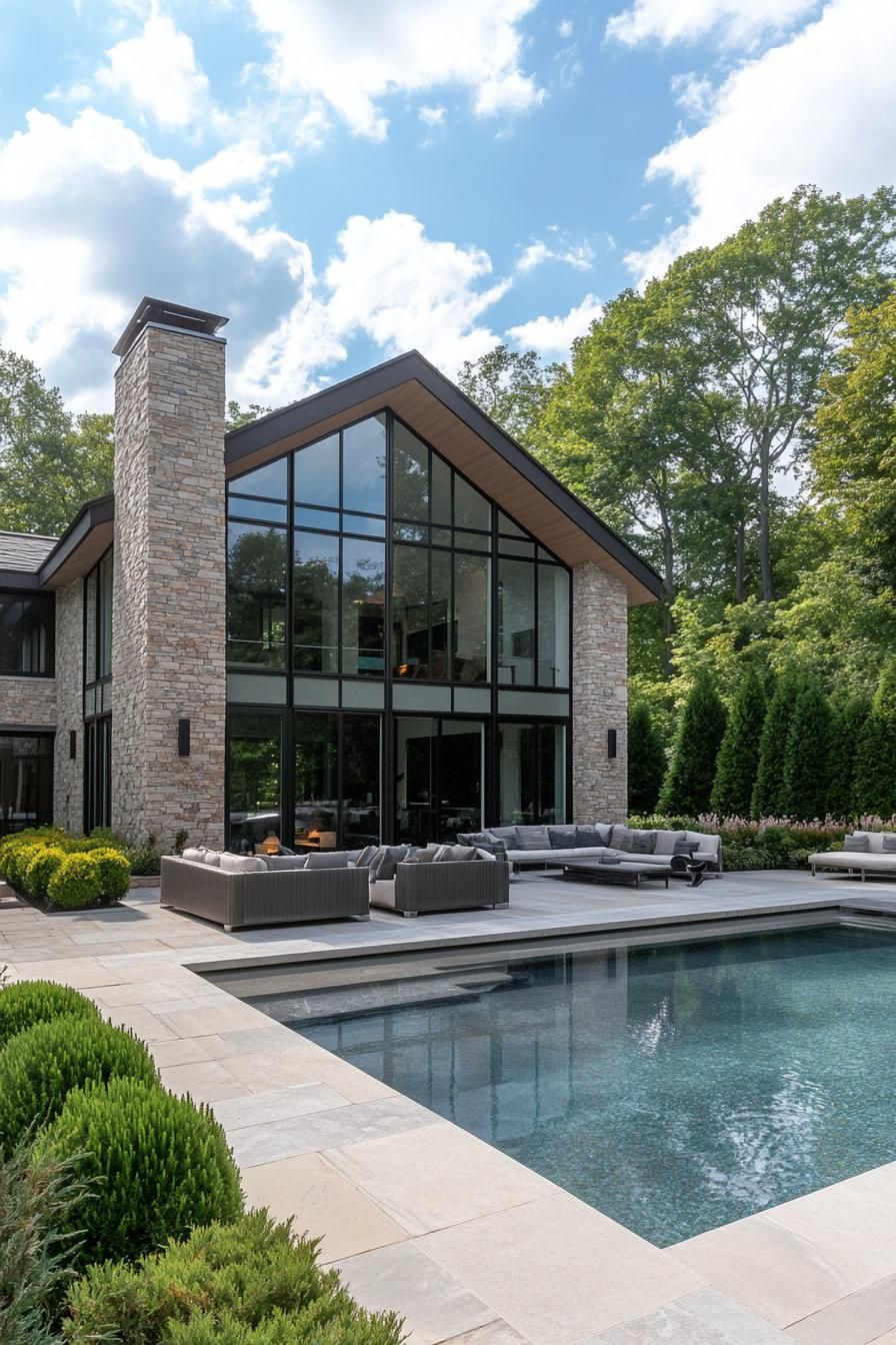 Modern house with large windows and a pool