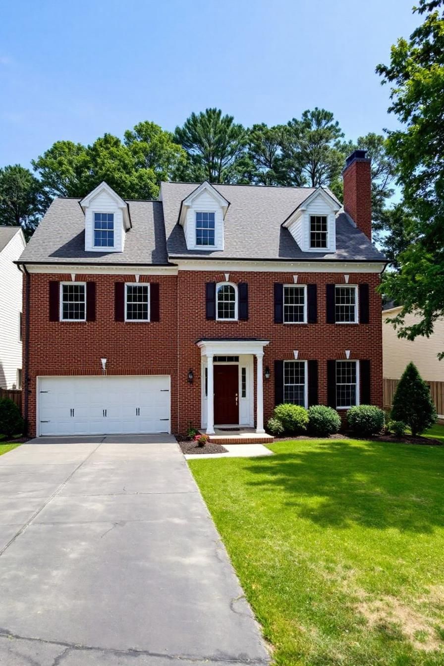 Classic Georgian house with black shutters and driveway