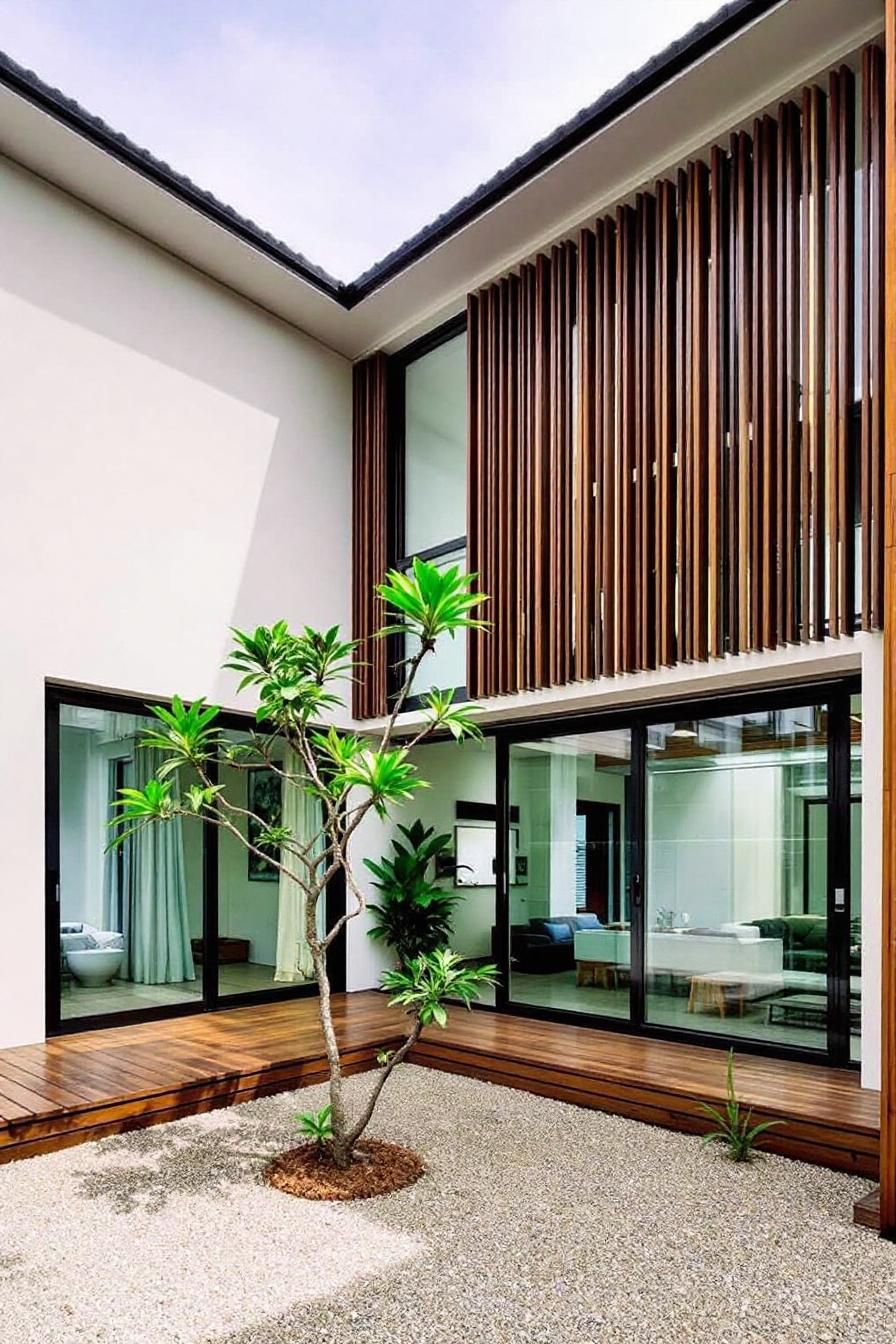 Modern Thai courtyard with wooden accents