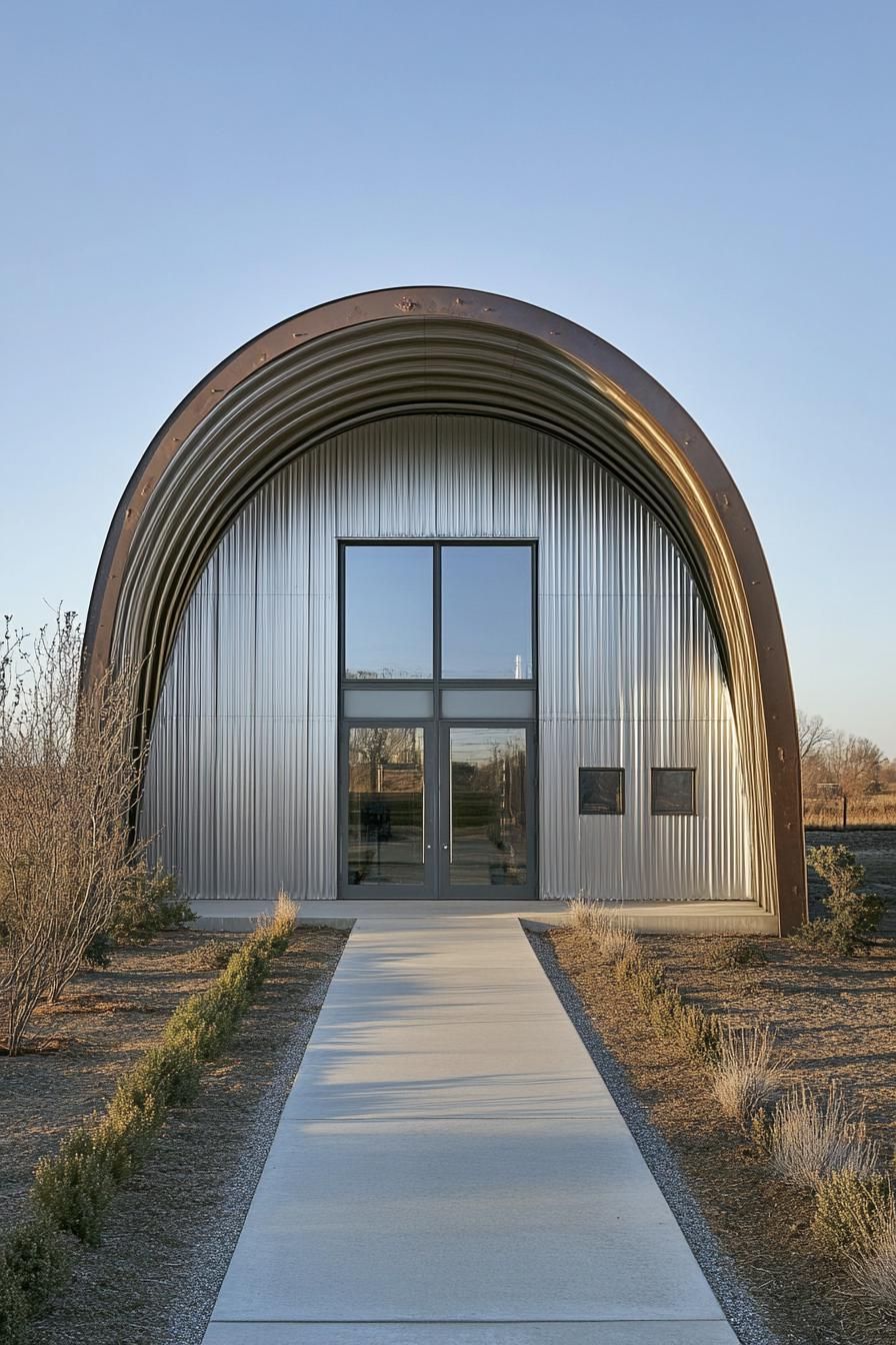 Modern Quonset hut with a large front window