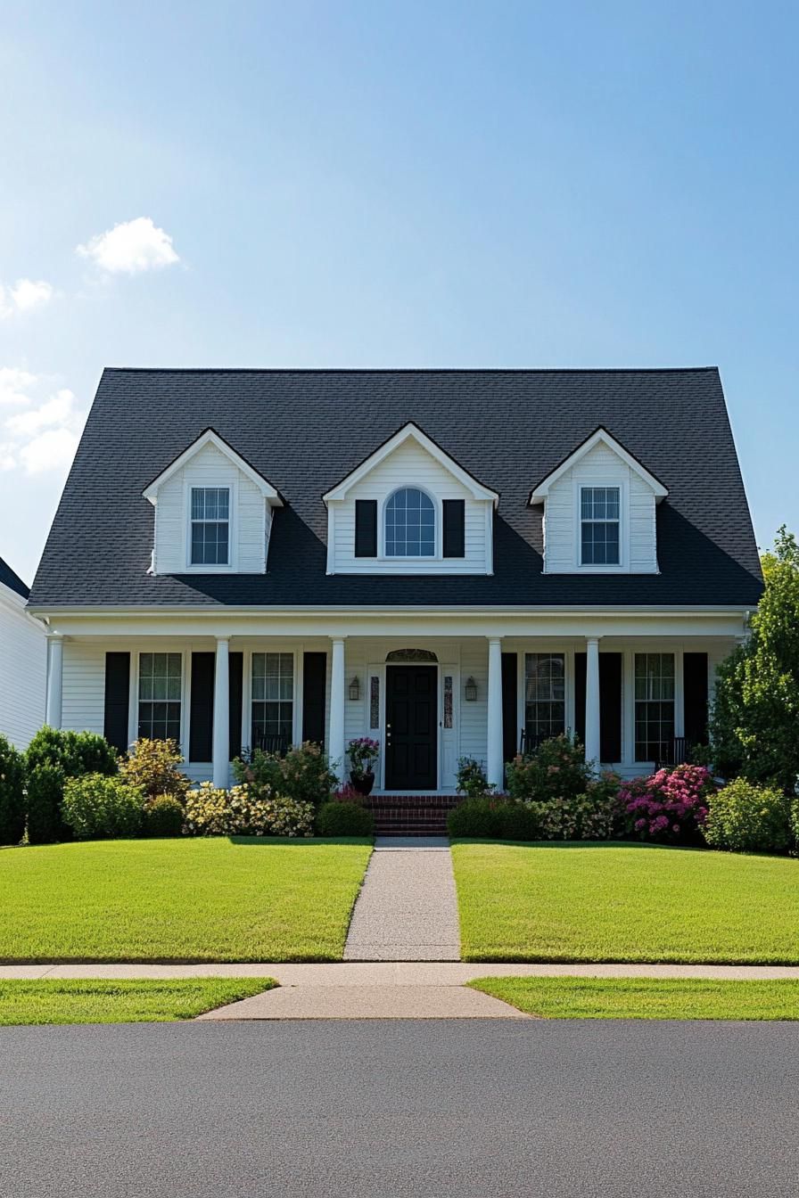 White suburban house with a large lawn