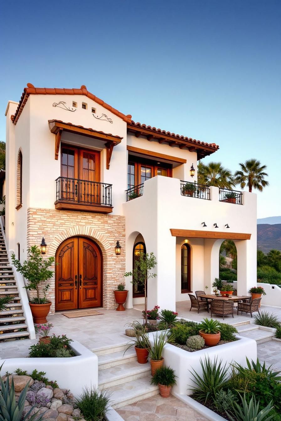 Elegant villa with terracotta roof and charming outdoor patio