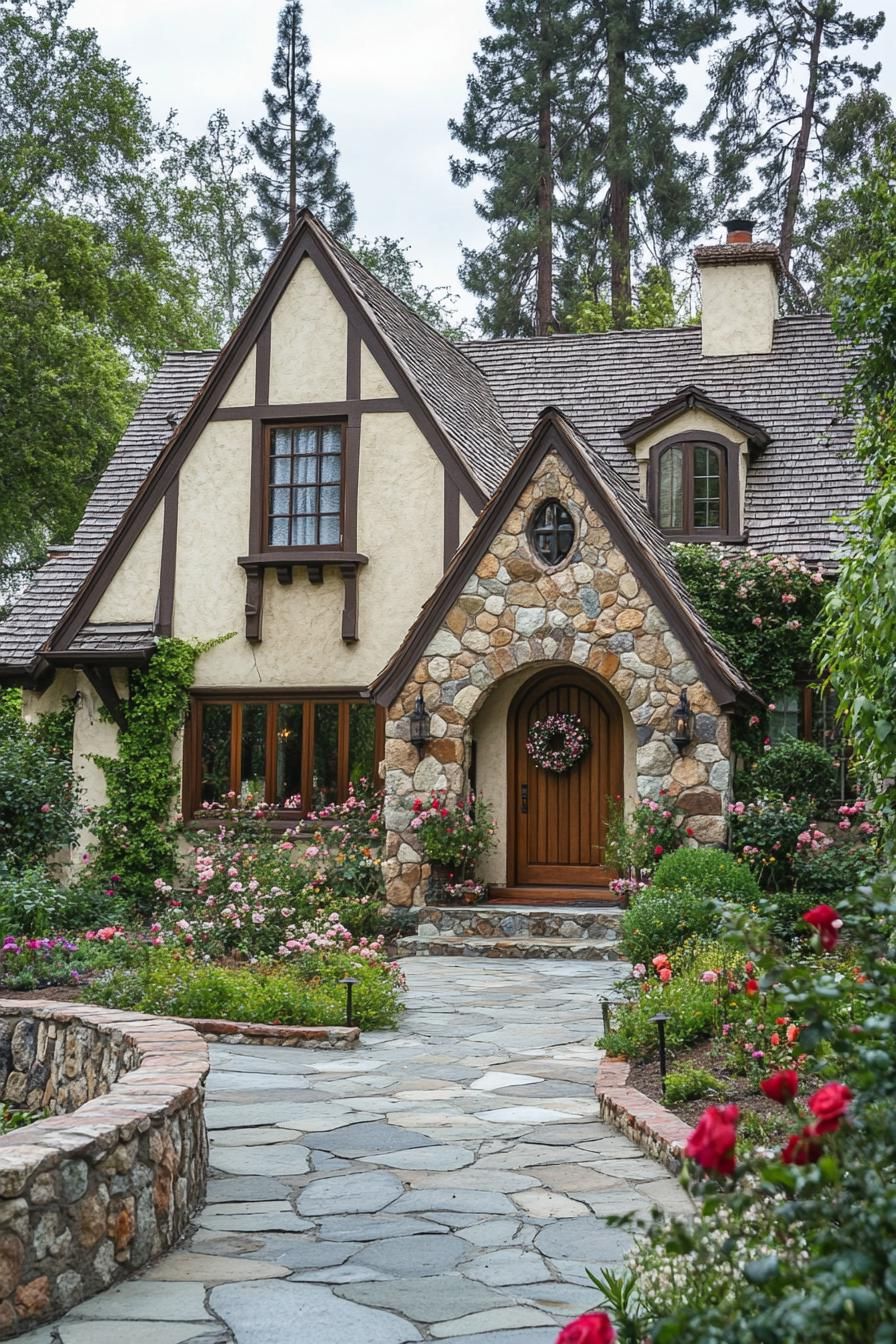 Quaint stone cottage with beautiful garden pathway