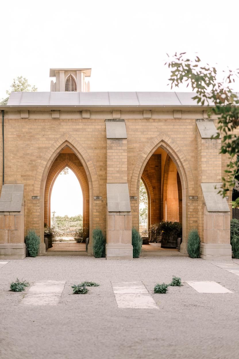 Elegant arched walkways with a rustic brick design