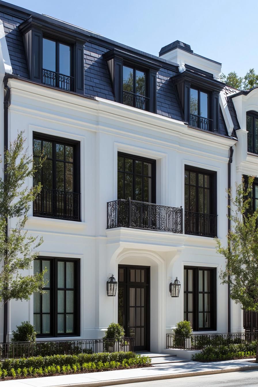 Classic townhouse with white walls and black accents