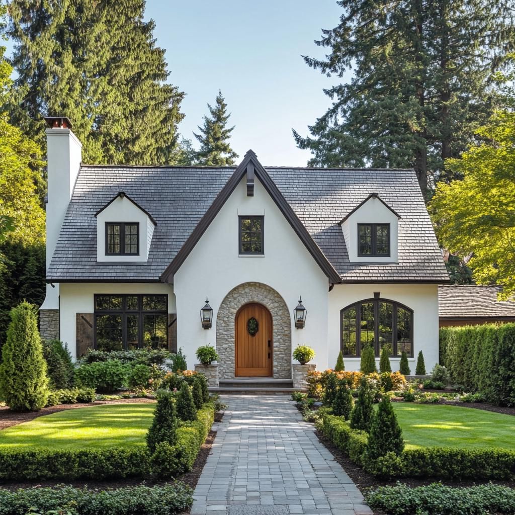 White Gabled Cottage With Wooden Warmth