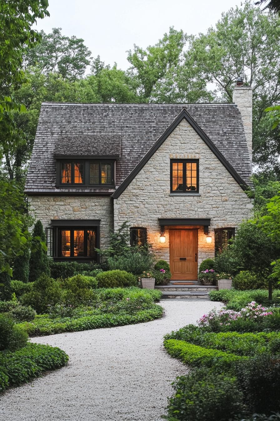 Stone cottage nestled among lush greenery