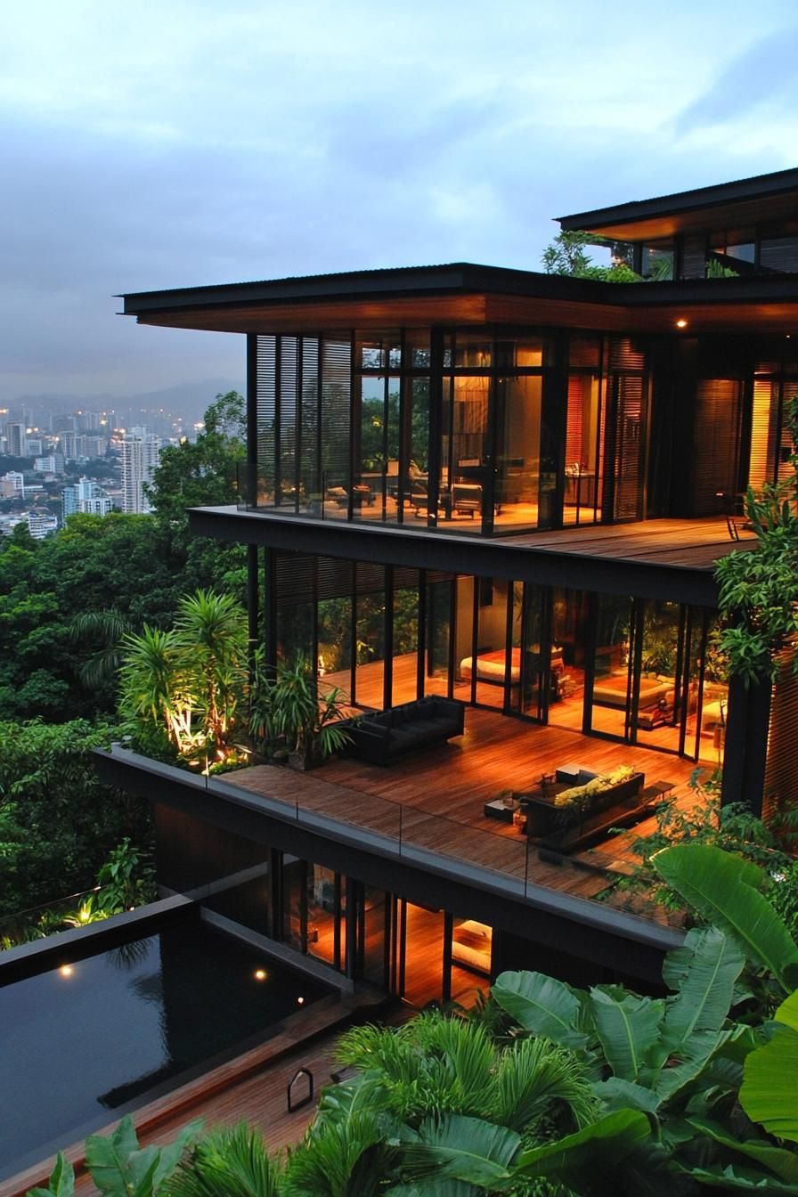 A modern Thai house with city views and lush greenery