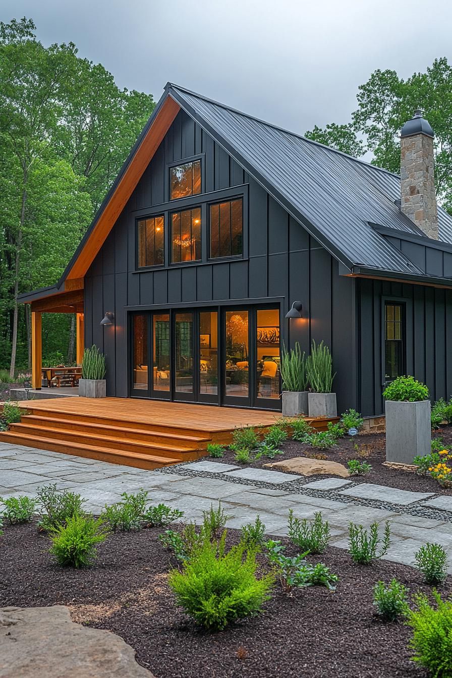 Modern barn house with black exterior and large windows