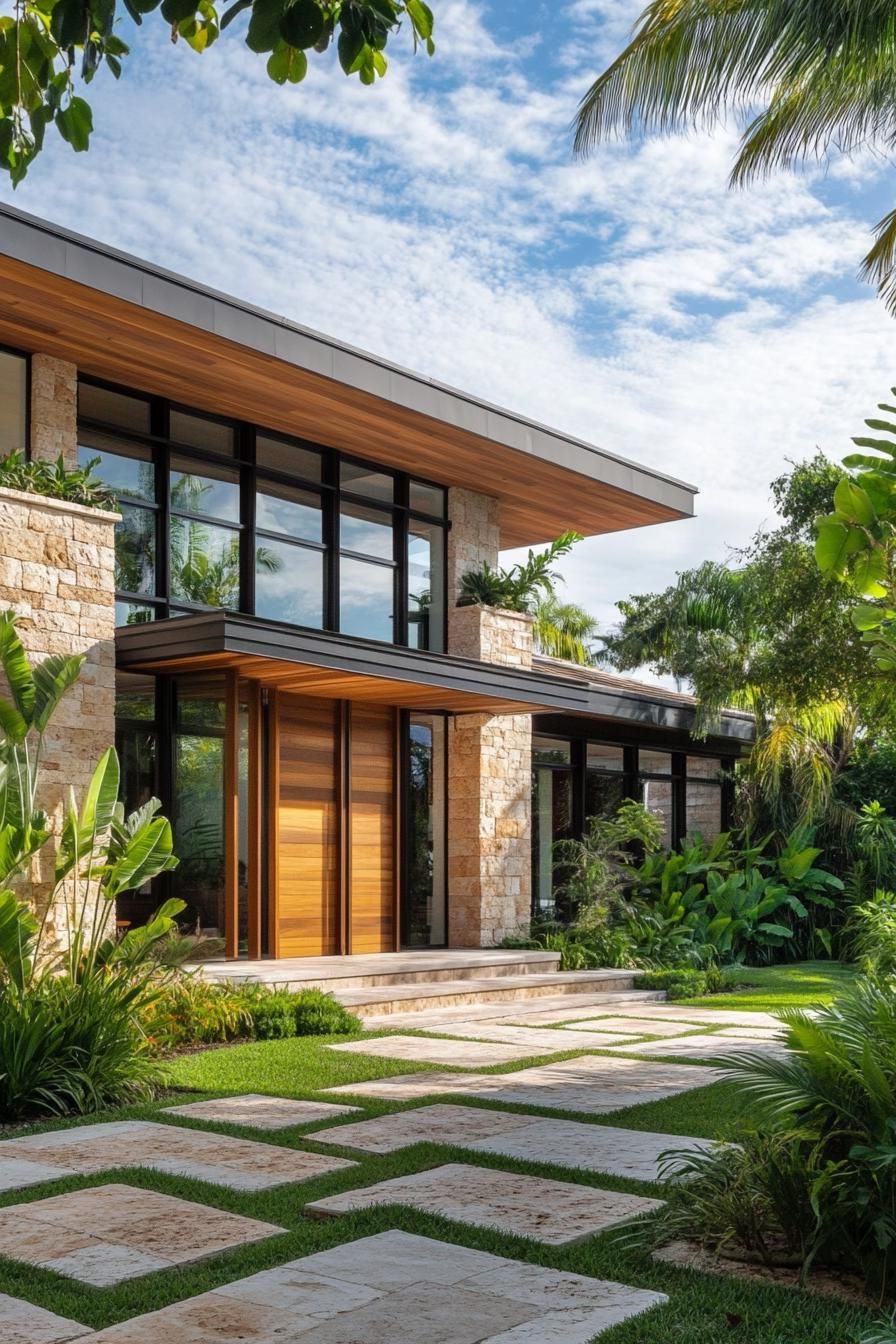 Modern tropical house with lush greenery