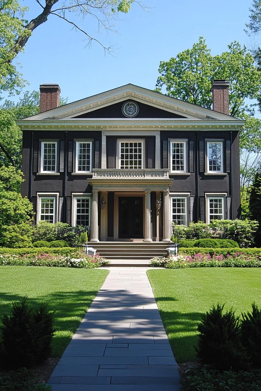 Classic black and white house with columns