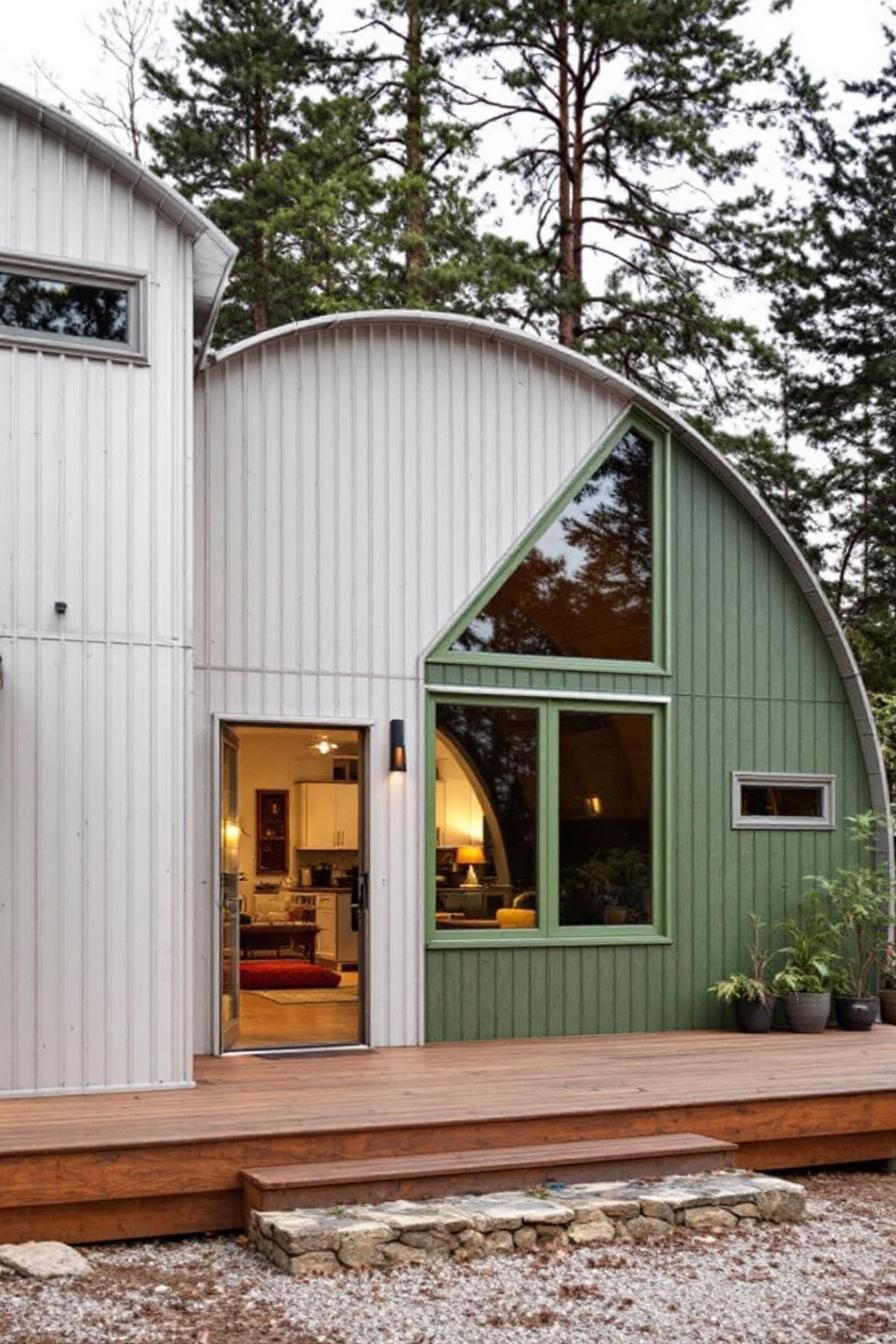 Cozy arched cabin nestled in the woods