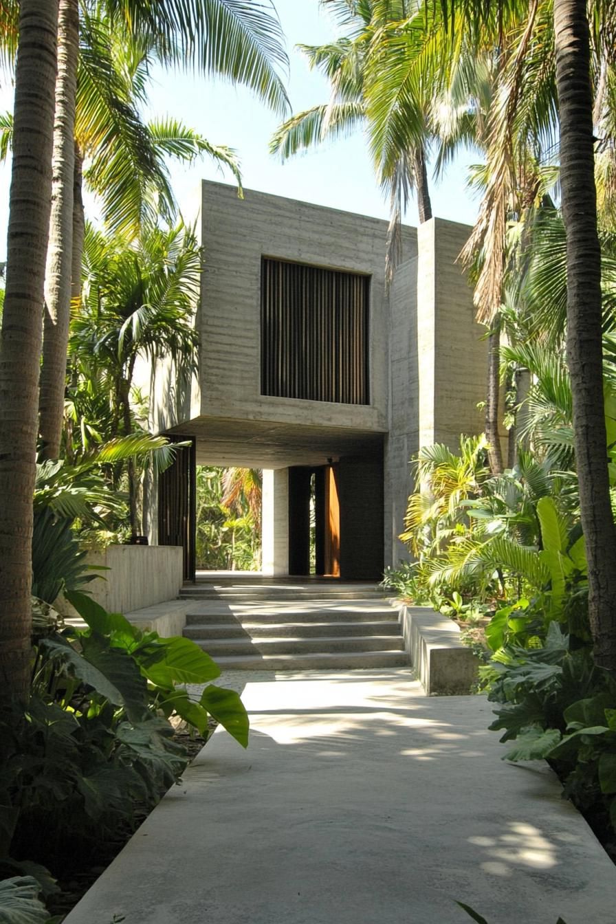 modern concrete villa design with textured siding the main entrace is large square shaped open hall on the far end of the hall the inner courtyard 2