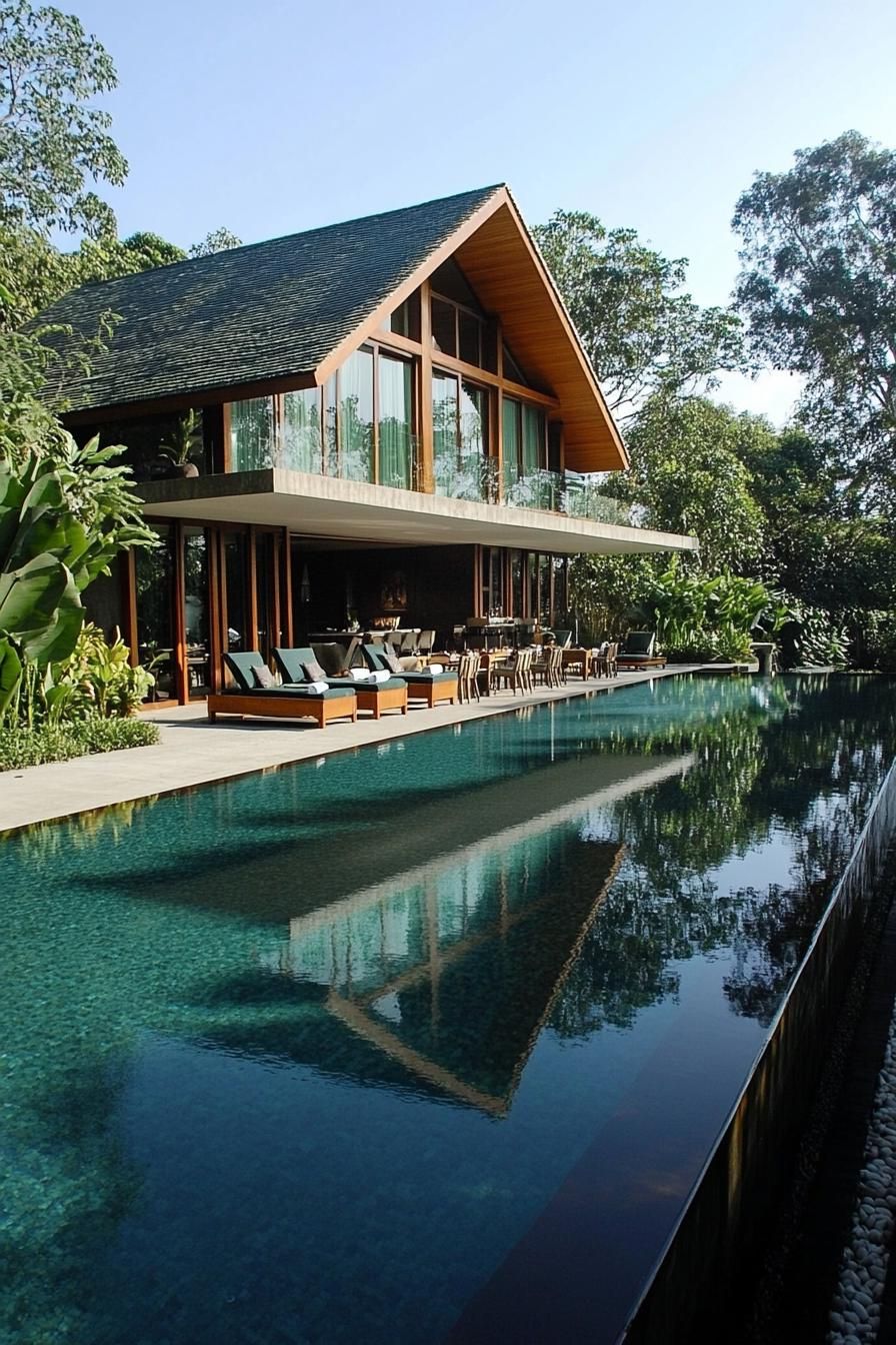 Modern tropical villa with a serene pool and lush greenery