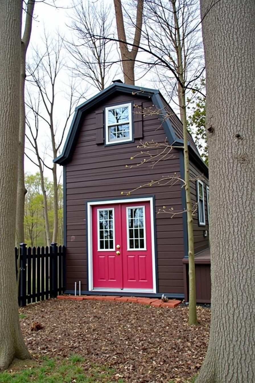 Charming two-story shed house with vibrant doors