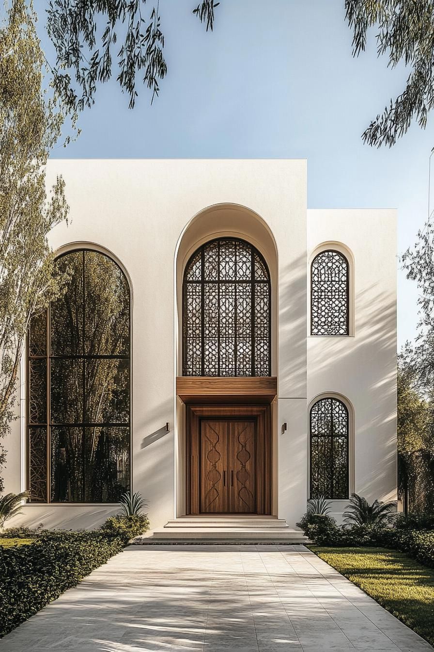 Modern house with stunning large arches and intricate latticework