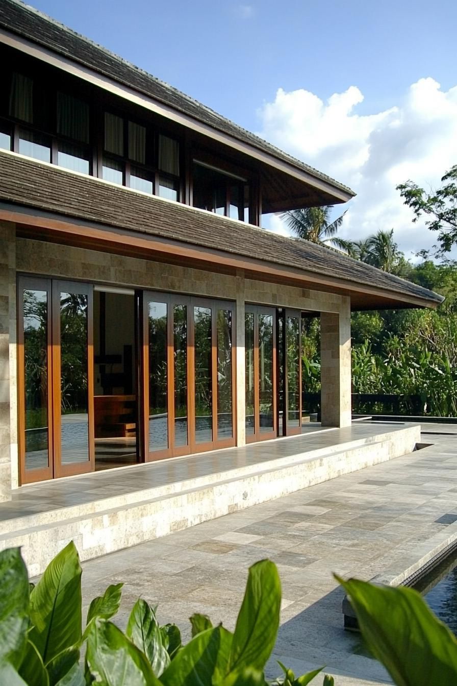 Modern Balinese house with large glass doors