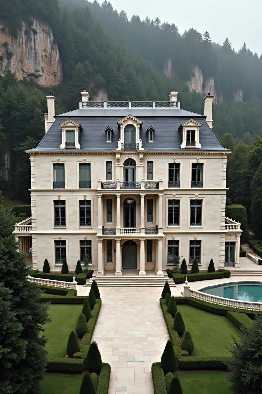 Elegant classical mansion with manicured gardens