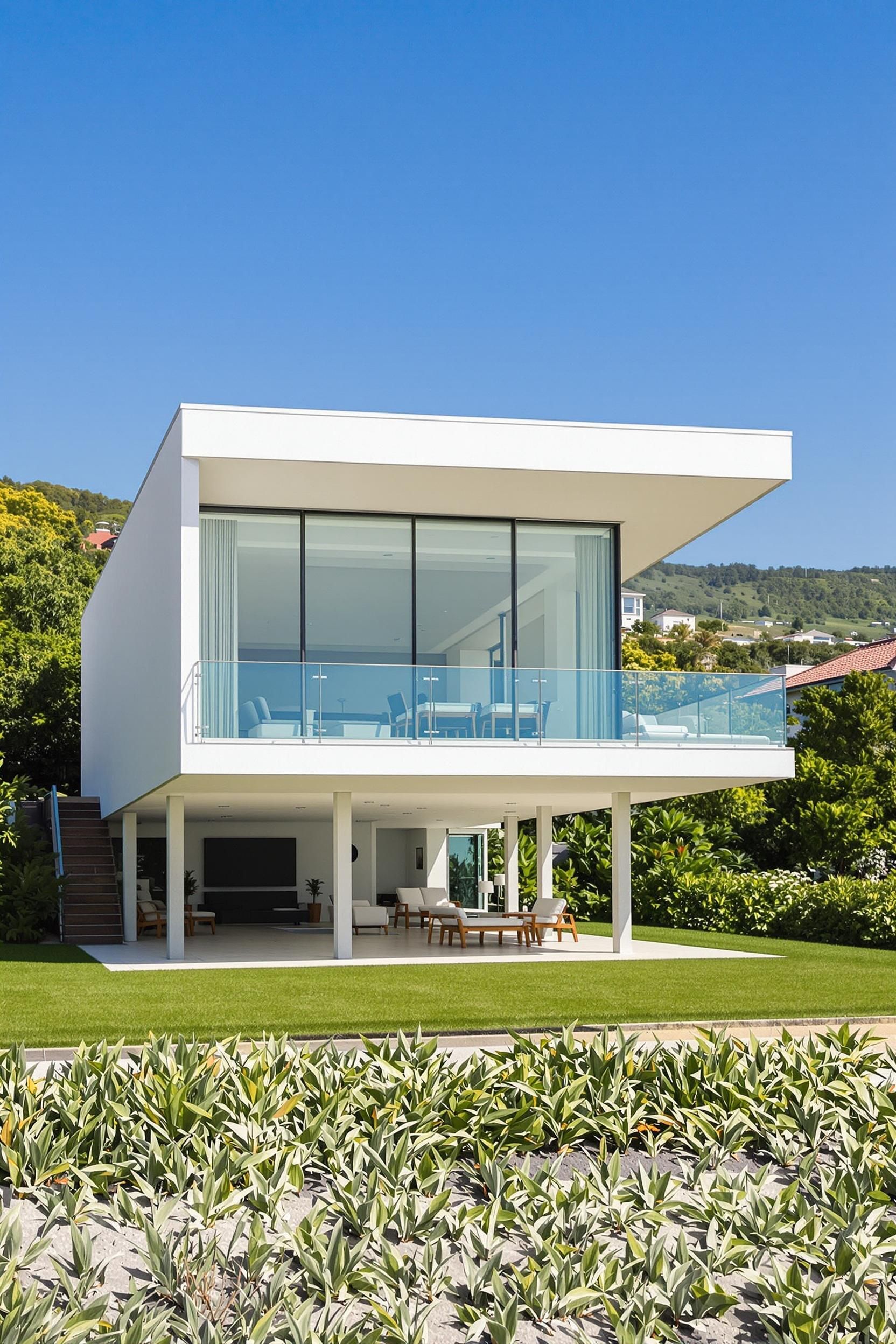 Sleek beach house with large glass windows