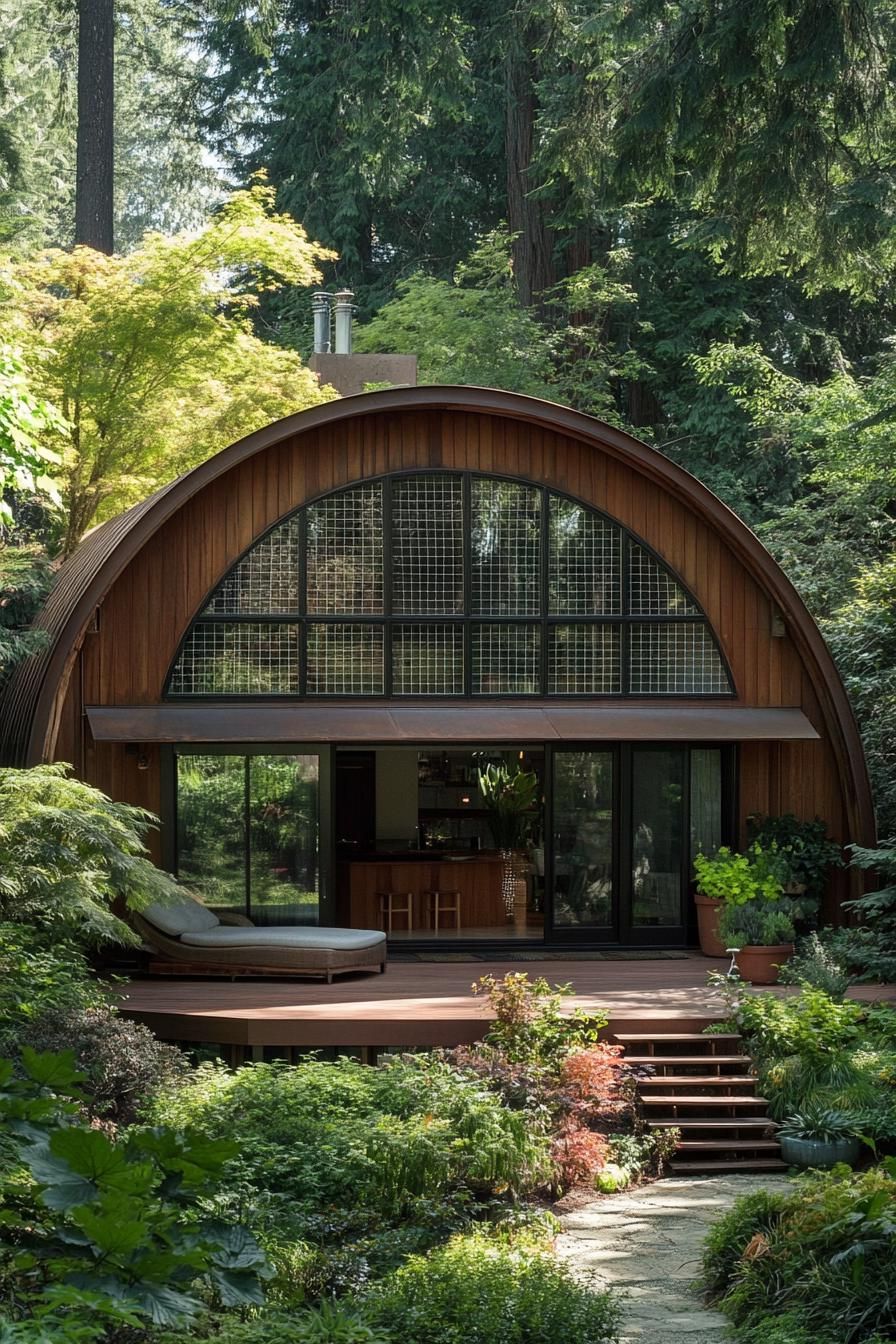 Arched hut nestled among lush greenery