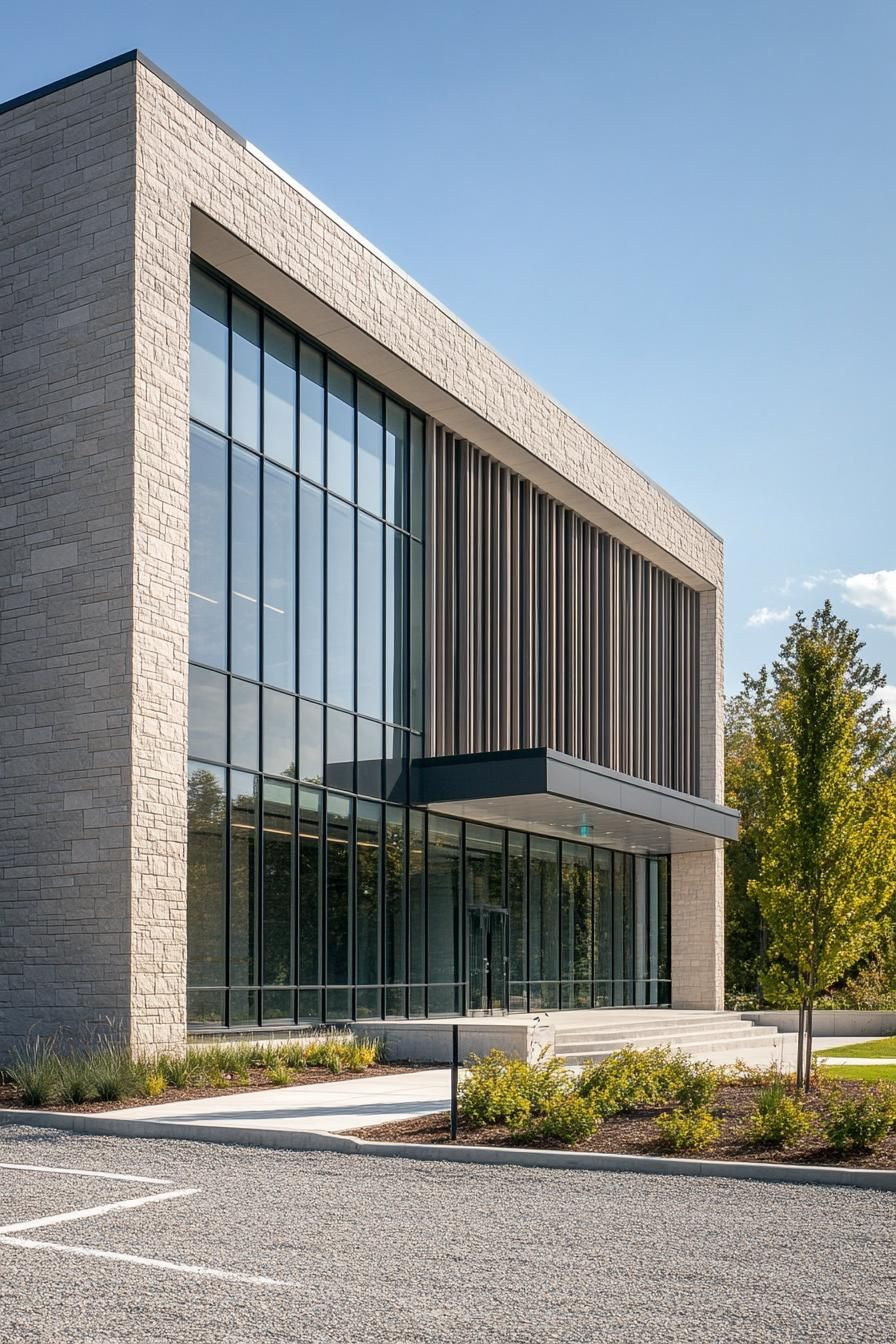 Modern building with glass and stone facade