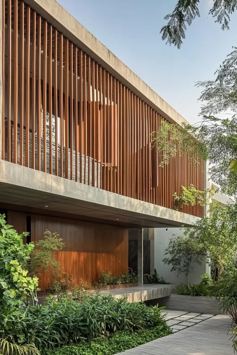 modern house geometric facade with slatted wood wall 3