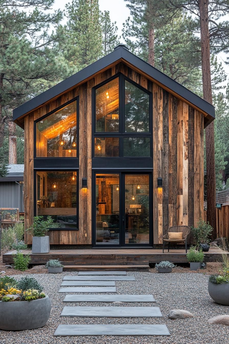 Chic barn house amidst forest backdrop