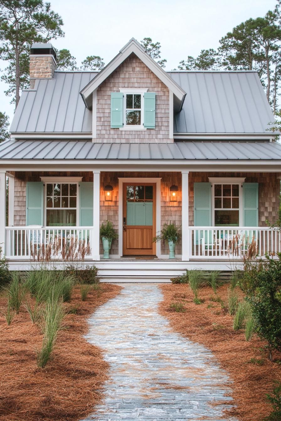 Cozy house with pastel shutters and porch