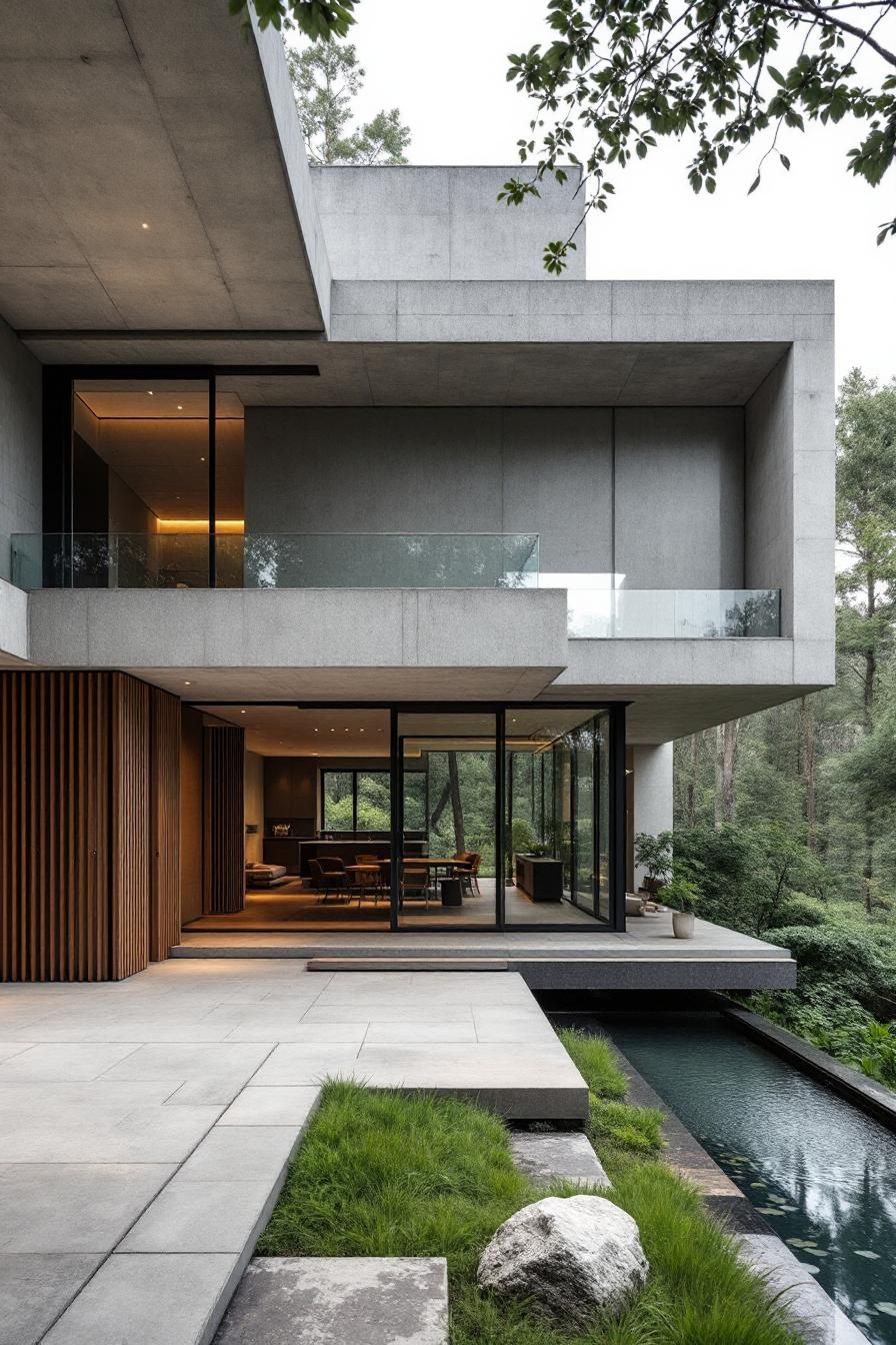 Brutalist house with large concrete geometric design