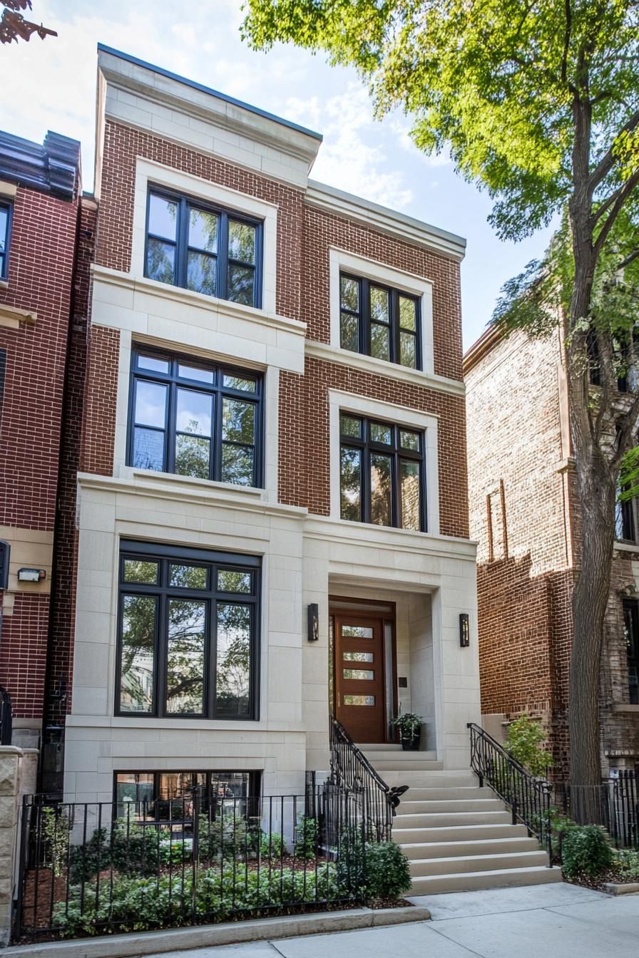 Urban townhouse with a brick facade and large windows