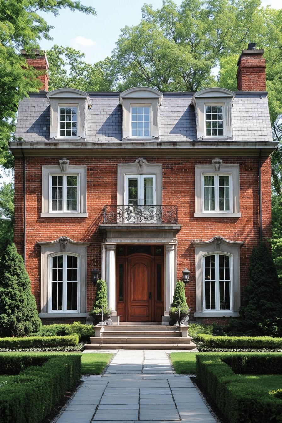 Red-brick Georgian house with lush greenery