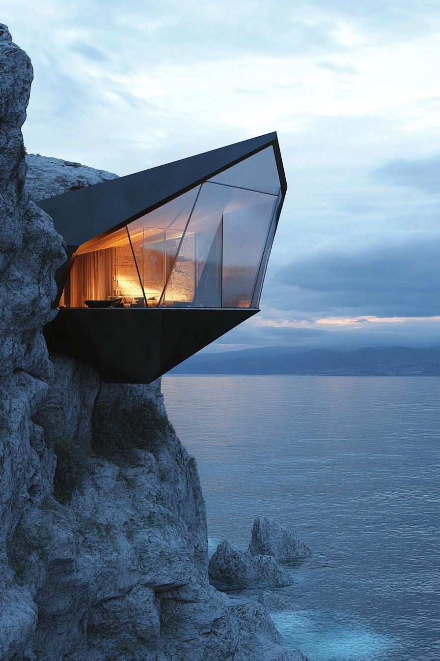 geodesic modern luxury cabin cantilevered on the cliff edge with stunning views 1